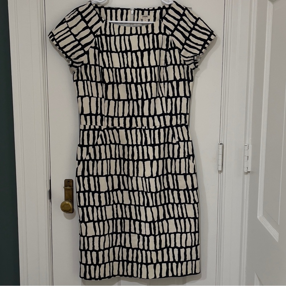 J.Crew Black & Ivory Grid Print Dress Size 6 Heavy Cotton
